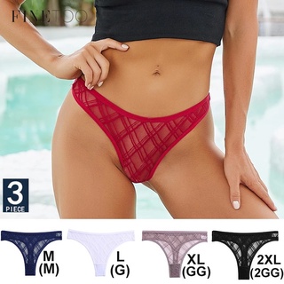 FINETOO 3pcs / set Sexy Floral Transparent Women G-string Thongs Underwear Lace Panties Low Waist Femme Girls Briefs Mesh Panties