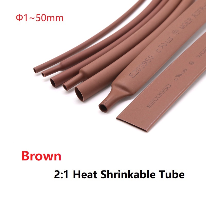 2/5M Brown สีน้ำตาลท่อหดความร้อน 2:1 เส้นผ่านศูนย์กลาง 1 2 3 4 5 6 7 8 9 10 12 14 16 20 25 30 40 50 มม. Polyolefin Thermal Cable ฉนวน