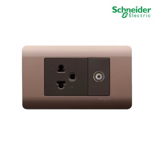 Schneider Electric ชุดเต้ารับ TV 75 โอห์ม และ ปลั๊กเดี่ยว 3ขา ขนาด 2 ช่อง พร้อมฝาครอบ สีน้ำตาล รุ่น ZENcelo