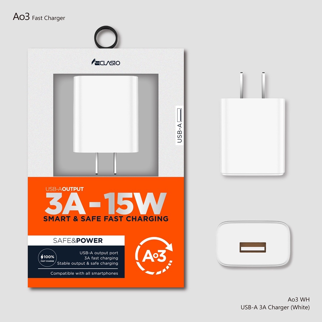 HOT Ao3ชุดหัวปลั๊กชาร์จเร็ว3A 3AWall Charge 15W 1 Port​ พร้อมสาย ​Micro​ USB &Type-C&​ iPhone
