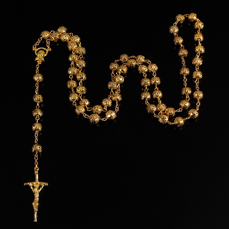 สร้อยคอลูกประคําเทียม สีทอง คุณภาพสูง 8 มม. 1 ชิ้น Star Maria Christ s Cross Prayer สร้อยคอ.
