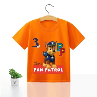 เสื้อยืดแขนสั้น พิมพ์ลายการ์ตูน Paw Patrol สีส้ม ระบายอากาศ เหมาะกับฤดูร้อน สําหรับเด็กผู้ชาย