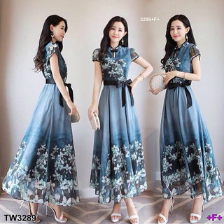 Maxxi Dress ยาว คอจีน (โค้ดช้อปฟรี 120 บาท)