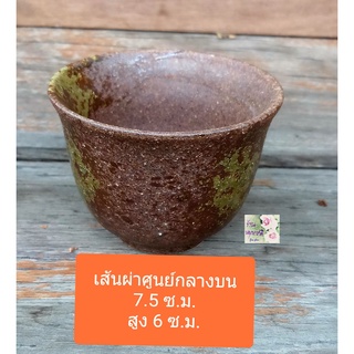 ถ้วยชาดินเผาญี่ปุ่น ถ้วยน้ำดืนเผา Japanese clay teacup สีน้ำตาลมัน ลายสีเขียวกลมคล้ายปิดทอง น่ารักน่าใช้