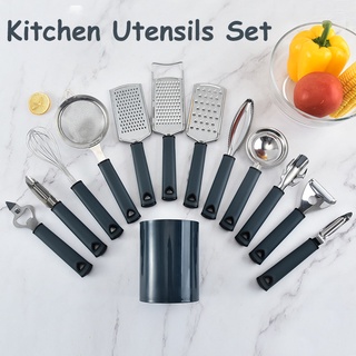 ชุดครัว 13 ชิ้น+ถัง ซิลิโคน ทนความร้อน เครื่องครัว ทัพพี ตะหลิว Kitchen tool 13pcs