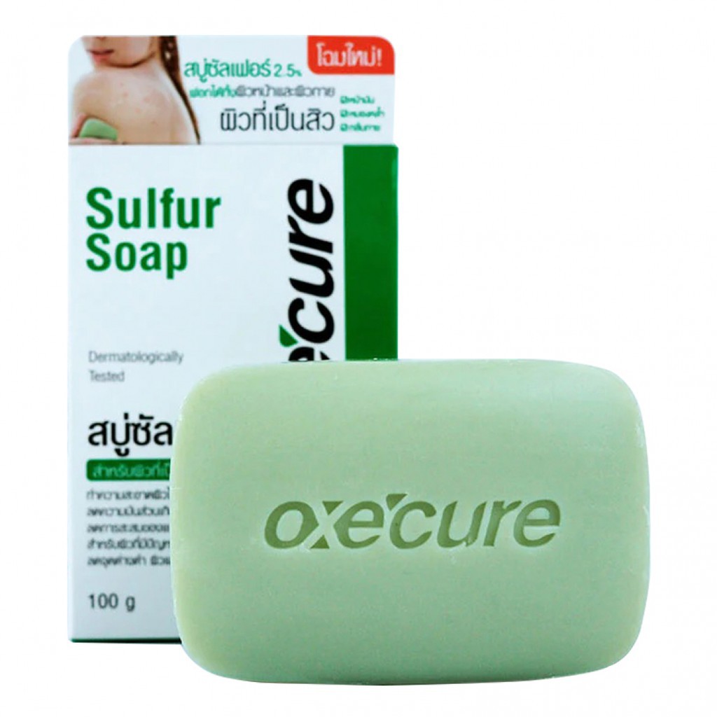 Oxe Cure Sulfur Soap 30g สบู่กำมะถัน ทำความสะอาดขจัดน้ำมันส่วนเกิน ลดการสะสมของเชื้อแบคทีเรีย ลดปัญหากลิ่นตัว