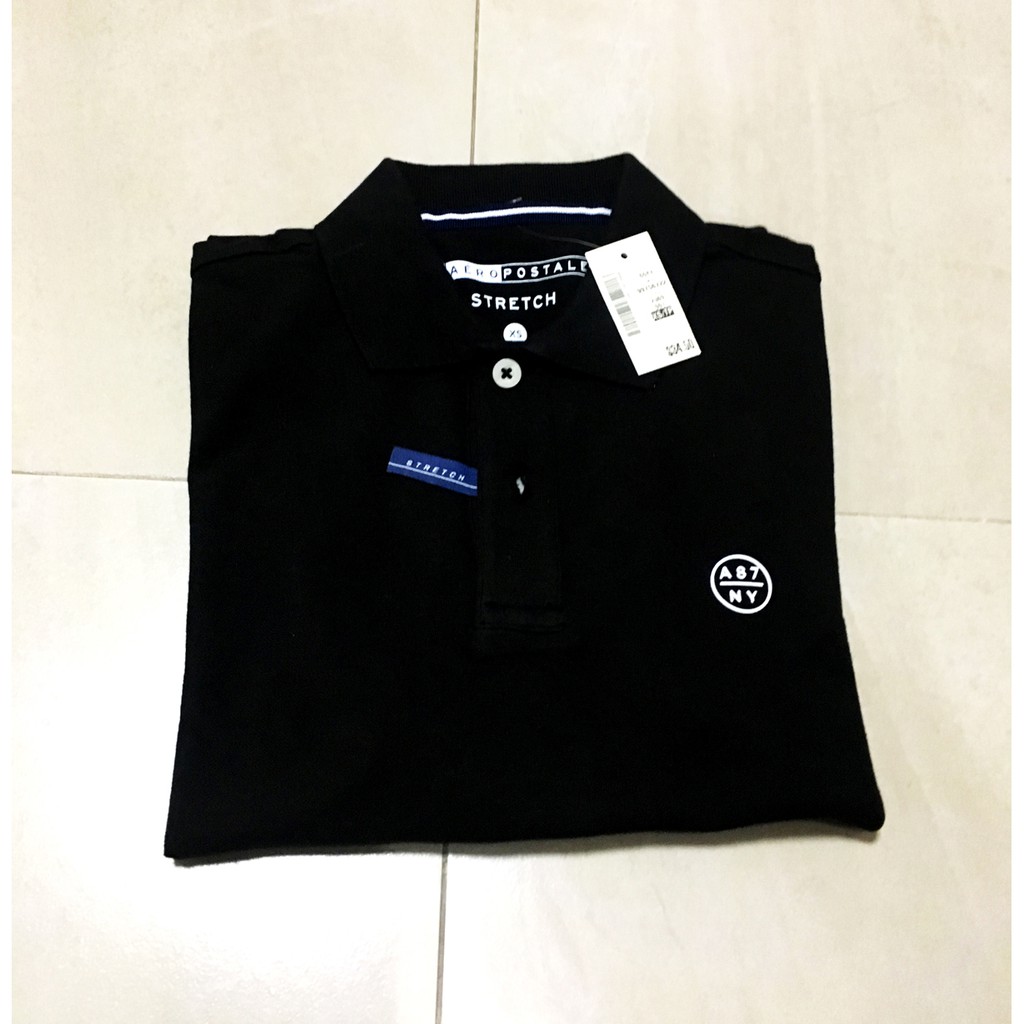 NEW: A87 NY Solid Stretch Piqué Polo, BLACK, XSMALL