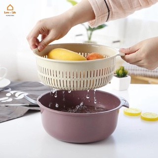 [Stock] Round Double Layer Drain Basket/ Living Room Fruit Candy Plastic Tray/ Household Rice Cleaning Vegetable Basket Strainer