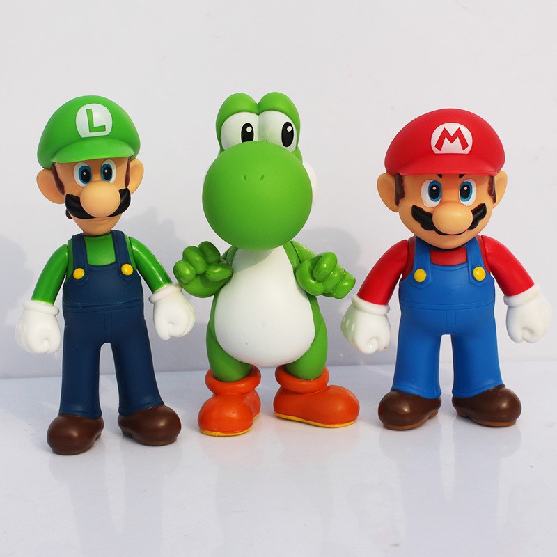 3 ชิ้น/เซ็ต 10 ซม. เกมญี่ปุ่น Super Mario Bros. Yoshi Luigi Mario รุ่น Q PVC Action Figures รุ่นเดสก์ท็อปตกแต่งรถตุ๊กตาของเล่น