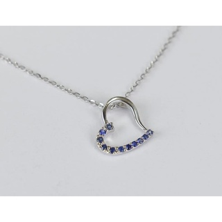 สร้อยคอทองคำขาวฝังพลอย Sapphire แท้ 18K จี้รูปหัวใจ