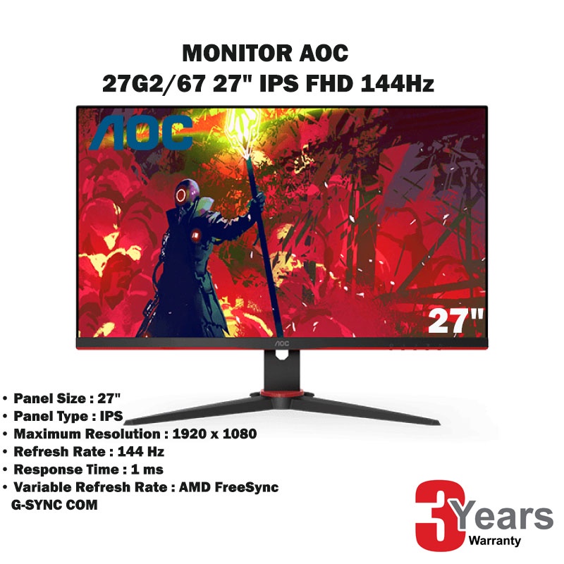 Monitor 27'' AOC 27G2E/67 (IPS, HDMI, DP) G-SYNC 144Hz