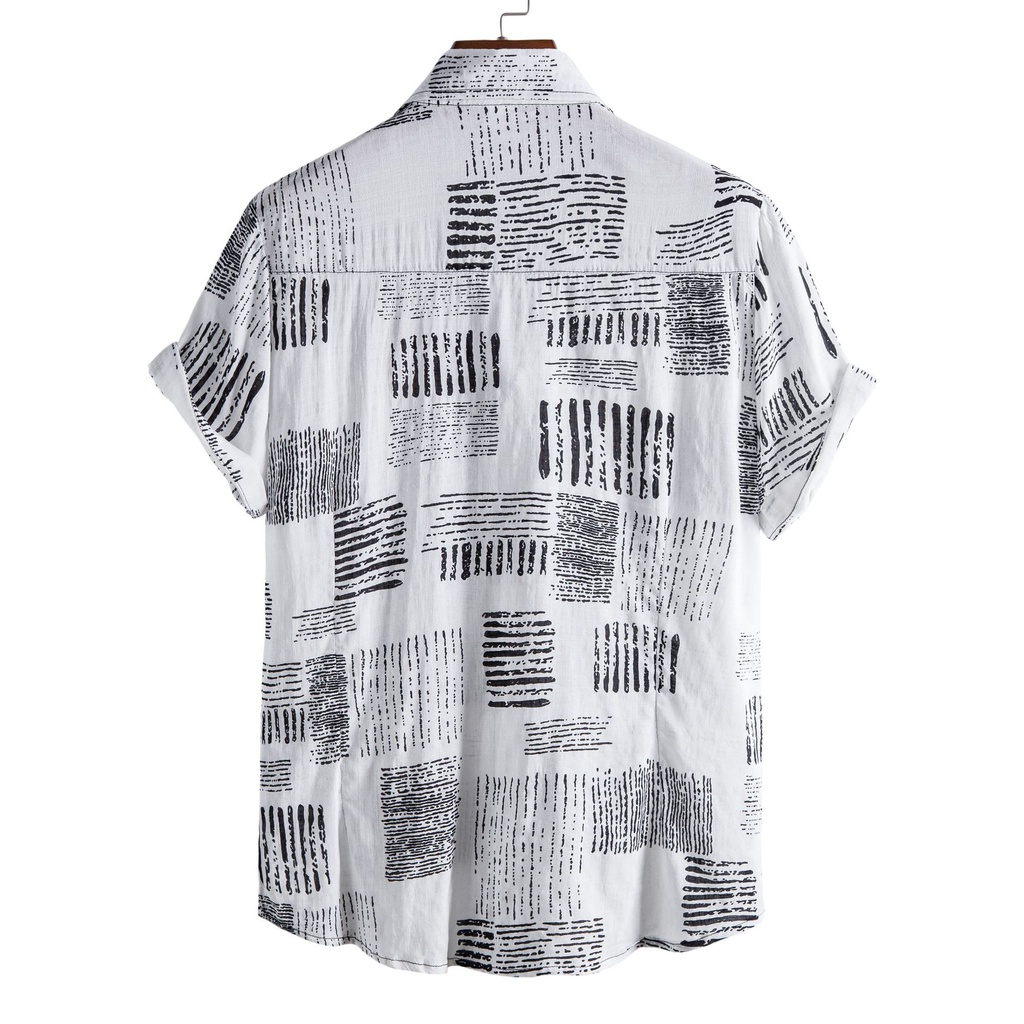 เสื้อเชิ้ตแขนสั้นลําลอง คอปก พิมพ์ลายกราฟฟิค ทรงหลวม มีกระดุม พลัสไซซ์ สีดํา และสีขาว สําหรับผู้ชาย