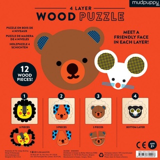 จิ๊กซอว์ไม้ 4 ชั้น ลายหน้าสัตว์แสนน่ารักแบรนด์ Mudpuppy (Animal Faces 4 Layer Wood Puzzle)