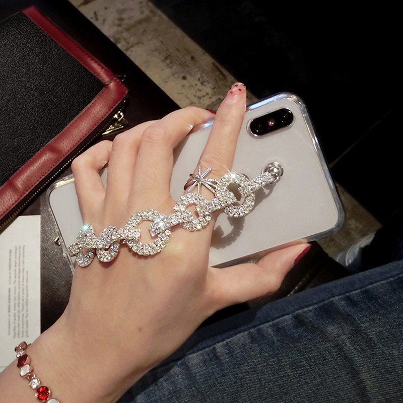 พร้อมสายคล้องเพชร Bling โปร่งใสสําหรับ iPhone 16 15 14 13 7 8 Plus หรูหรา Rhinestone Clear สําหรับ iPhone 12 11 Pro X XR XS Max