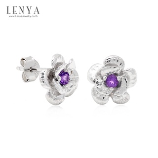 Lenya Jewelry ต่างหูดอกไม้ ประดับด้วยอเมทิตย์สีม่วง ตัวเรือนทำจากเงินแท้ 925