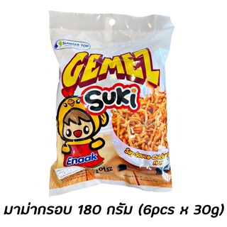 แพ็ค6 Gemez Suki ขนมบะหมี่กรอบ รสไก่ 180 กรัม กาเมซ ซูกิ (2311) Noodle Snack Soy Sauce and Chicken Flavor