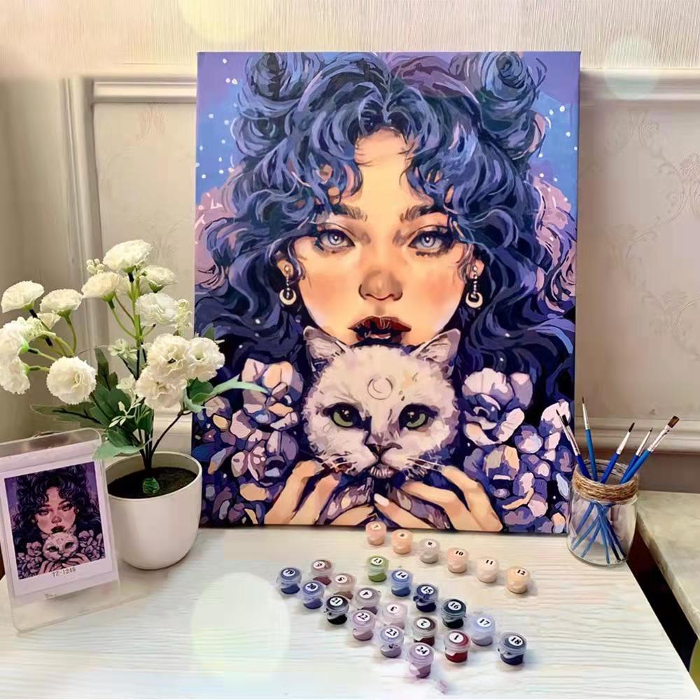Thai ONLY (พร้อมส่ง-ชุดที่1) ภาพระบายสีตามตัวเลข แบบขึงเฟรมไม้ งานศิลปะ DIY painting by numbers ภาพสวยๆ