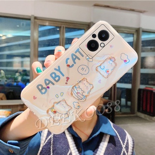 เคสโทรศัพท์มือถือ แบบนิ่ม ลายการ์ตูนแมว กระต่าย สีขาว สําหรับ OPPO Reno7 Z 5G A95 A76 A55 4G A16K A16 Reno 7 7Z Reno7Z OPPOA76