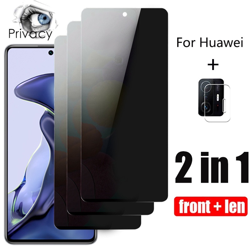 2 in 1 ฟิล์มกันคนข้างๆๆมองเห็น (ฟิล์มกันเสือก)  + กระจกกันรอยเลนส์กล้อง Huawei P20 P30 P40 Lite Pro Mate 20 X Nova 3i 5T 7i 7 Se 8i Honor 8X Y7a Y7 2019 Y9 Y7P Y5P Y6P Y6s Prime Y9s