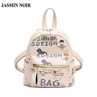 Jasmin NOIR กระเป๋าเป้สะพายหลัง กระเป๋านักเรียน หนัง PU ลายการ์ตูนกราฟฟิติน่ารัก ขนาดเล็ก สําหรับผู้หญิง