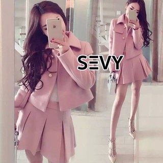 Sevy Two Pieces Of Sweet Pink Crop Jacket With Min Skirt Pleat Suit Sets