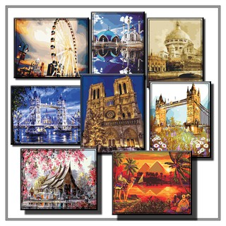 40*50cm DIY ภาพวาดสีน้ำมัน ภาพระบายสีตามตัวเลข Paint By Numbers  Landmark London bridge