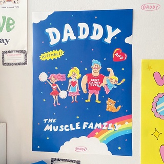 DADDY | Assemble Poster A3 โปสเตอร์สีน้ำเงิน ลายครอบครัว Daddy สุดน่ารัก