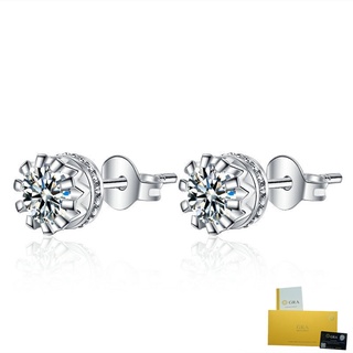 [with Gra Certificate] Pt950 Platinum Earrings White Diamond Moissanite Crown Stud Earrings Fine Jewelry