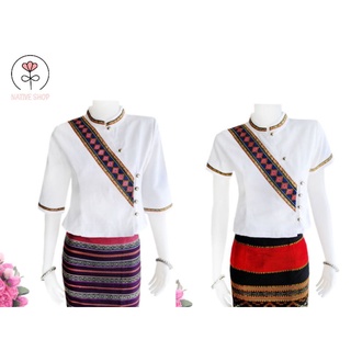 เสื้อพื้นเมืองผู้หญิงแต่งเทปป้าย