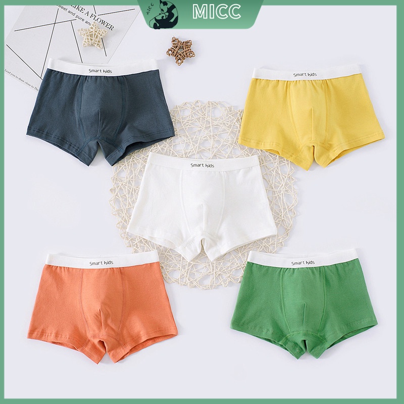【Bangkok Delivery】 5 ชิ้น กางเกงบ็อกเซอร์ขาสั้น ผ้าฝ้าย สีพื้น สําหรับเด็กผู้ชาย อายุ 6-12 ปี