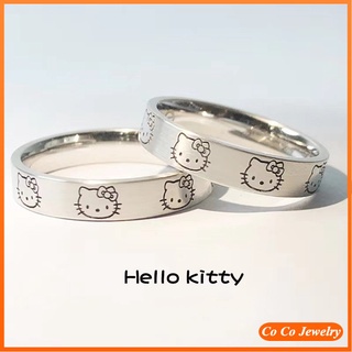 ใหม่ แหวนคู่รัก สําหรับผู้ชาย และผู้หญิง ลาย Hello Kitty สามารถปรับได้ COCOJEWELRY