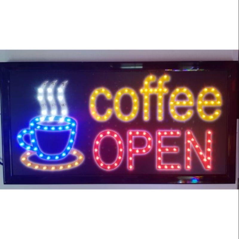 ป้ายไฟ LED สติ๊กเกอร์ Coffee open