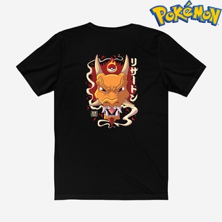 ROUNDคอลูกเรือNeckเสื้อยืด พิมพ์ลายโปเกม่อน Charizard Oni Dragon Game 1259-4XL