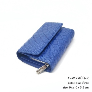 Prang Crocodile Leather Short Tri-fold Wallet กระเป๋าสตางค์สามพับสั้น หนังจระเข้ C-W33L(S)-R