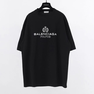 เสื้อโอเวอร์ไซ - B-alenciaga ข้าวสาลีมงกุฎพิมพ์เสื้อยืดแขนสั้น