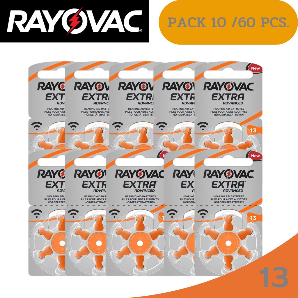 10แพค60ก้อน ถ่านเครื่องช่วยฟัง เบอร์13 RayovacExtra A13 PR48 HearingAidBatteries ใส่เครื่องช่วยฟัง