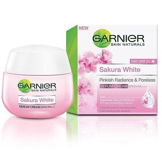 GARNIER Sakura White Pinkish Radiance &amp; Poreless Serum Cream การ์นิเย่ ซากุระ ไวท์ พิงคิช เรเดียนซ์ ครีมเซรั่ม 50ml.