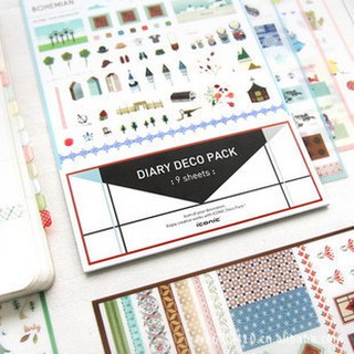 sticker สติ๊กเกอร์ ตกแต่งไดอารี่ สมุด หนังสือ การ์ด มี9ใบต่อเซ็ต Diary deco 9 pieces per set ราคารวมส่ง