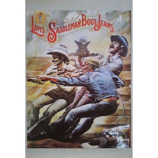 โปสเตอร์ รูปวาด โฆษณา โบราณ LEVI’S Saddleman Boot Jeans 1915 POSTER 24”x35” Inch Advertising Vintage Western