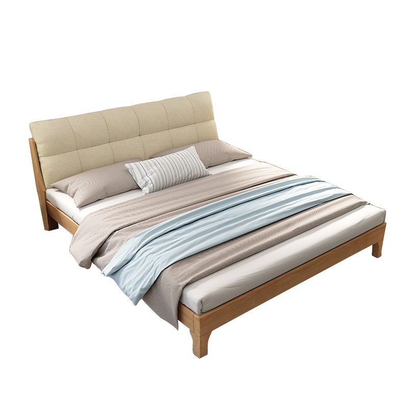 BAIERDI MALL BED เตียงไม้เนื้อแข็งสำหรับห้องนอน เตียง 1.8 เมตร เตียงหนังผ้าฝ้ายและผ้าลินินนุ่ม เตียงนอน ที่นอน เตียง