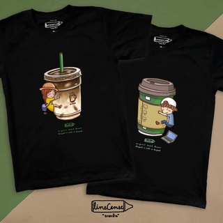 เสื้อยืดผ้าฝ้ายพิมพ์ลายขายดีBlack T-shirt " Coffee " เสื้อยืดคุณภาพสีดำ  ลายกาแฟ Premium cotton100 comp