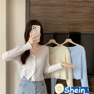 Shein🔥New เสื้อคาร์ดิแกนแขนยาว เสื้อป้องกันแสงแดด เสื้อคุม สไตส์เกาหลี แฟชั่น 8k12