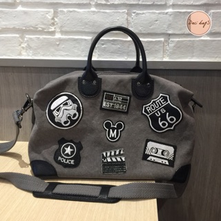 Patch bag กระเป๋าผ้าแคนวาส+หนังแท้ 100% size 30 cm