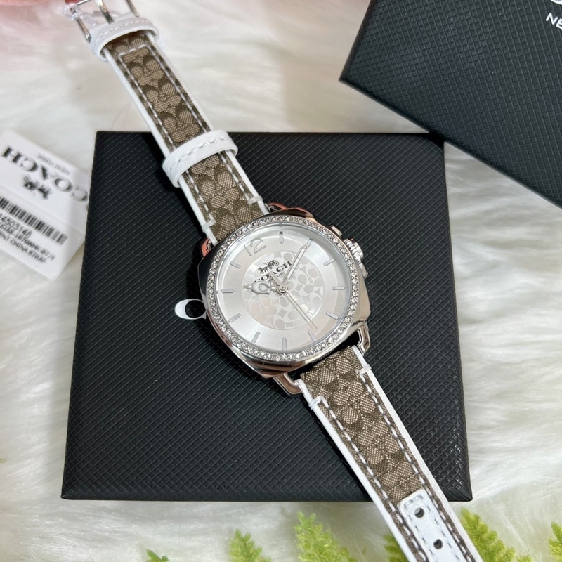 นาฬิกา COACH Women's 14503148 Boyfriend Signature Fabric Leather Strap Glitz Watch ของแท้