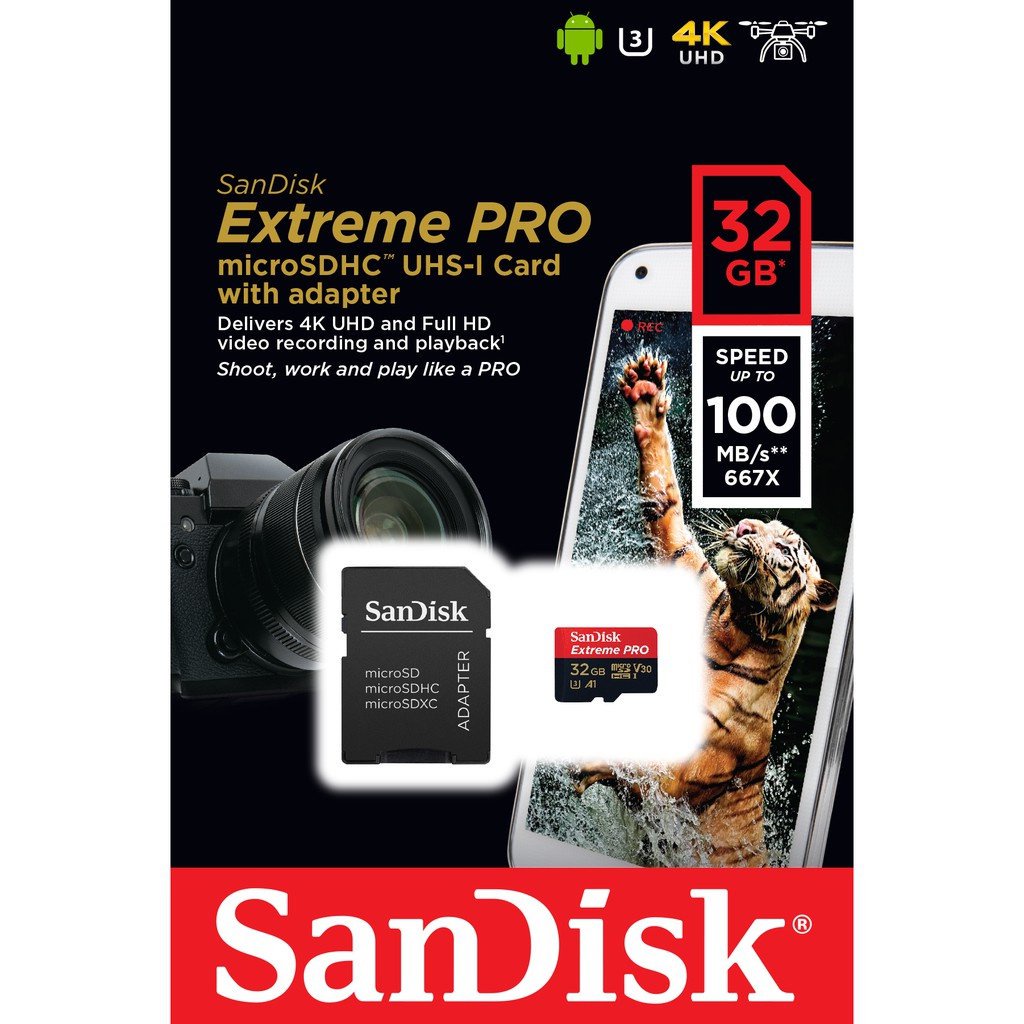 SanDisk Extreme Pro เมมโมรี่การ์ดของแท้ Micro SD Card 32GB ความเร็ว อ่าน 100MBs เขียน 90MBs (SDSQXCG_032G_GN6MA) Pd0K