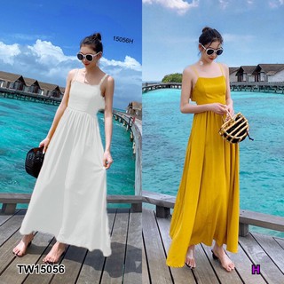 Maxi Dress แม็กซี่เดรสสายเดี่ยวปรับได้ เว้าหลังสม็อค NI15056