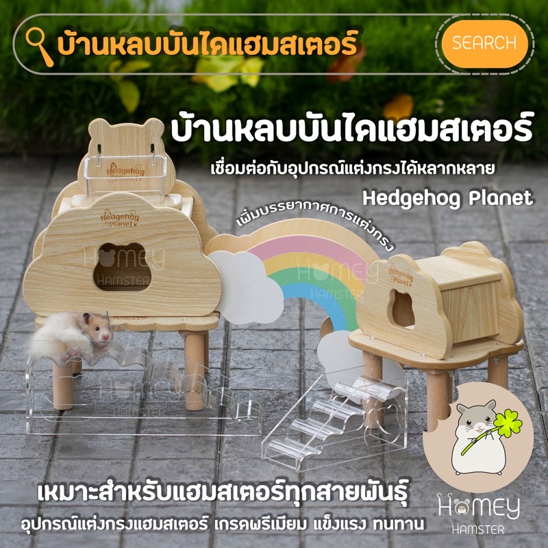 Homey Hamster บ้านหลบบันไดแฮมสเตอร์อะคริลิคใส Hedgehog Planet 🪵 ของแต่งกรง จักร กล่องขุด รองกรง h1 ข