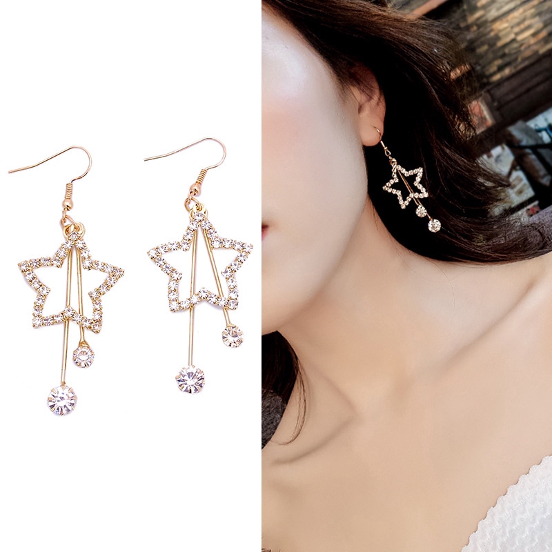 เกาหลีต่างหูรูปดาวห้าแฉก Rhinestone คริสตัลดาวจี้ต่างหูเครื่องประดับ