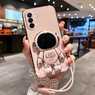 เคสโทรศัพท์ Huawei Nova Y90 / Nova Y70 /Nova 9 /Nova9 SE /Nova 9 /Nova 8i /Nova 8 /Huawei Y7A /Huawei P50 Pro /Huawei P50 Fashion Electroplate Soft Cover Super Astronaut Bracket Hand Rope Shockproof Phone Call Case เคส Huawei NovaY70 NovaY90