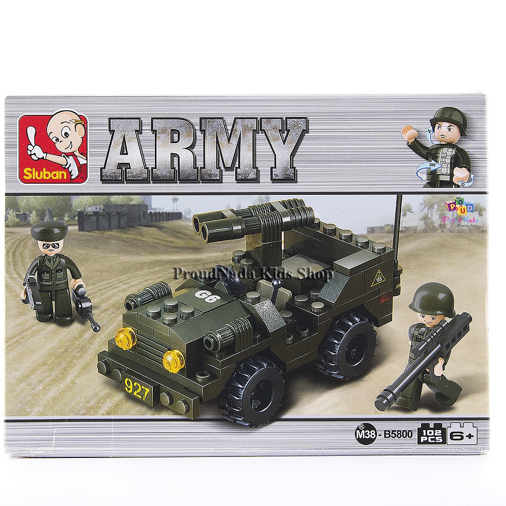 ProudNada Toys ของเล่นเด็กชุดตัวต่อรถทหาร Sluban ARMY 102 PCS B5800